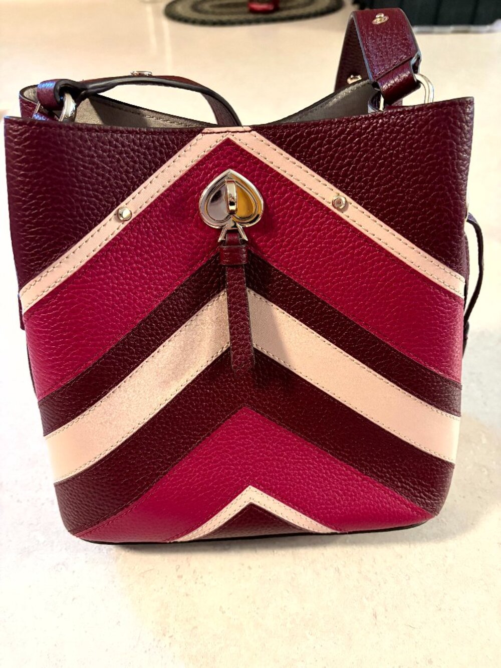 Kate Spade Wine Chevron Bucket Bag Small with Strap Excellent Condition